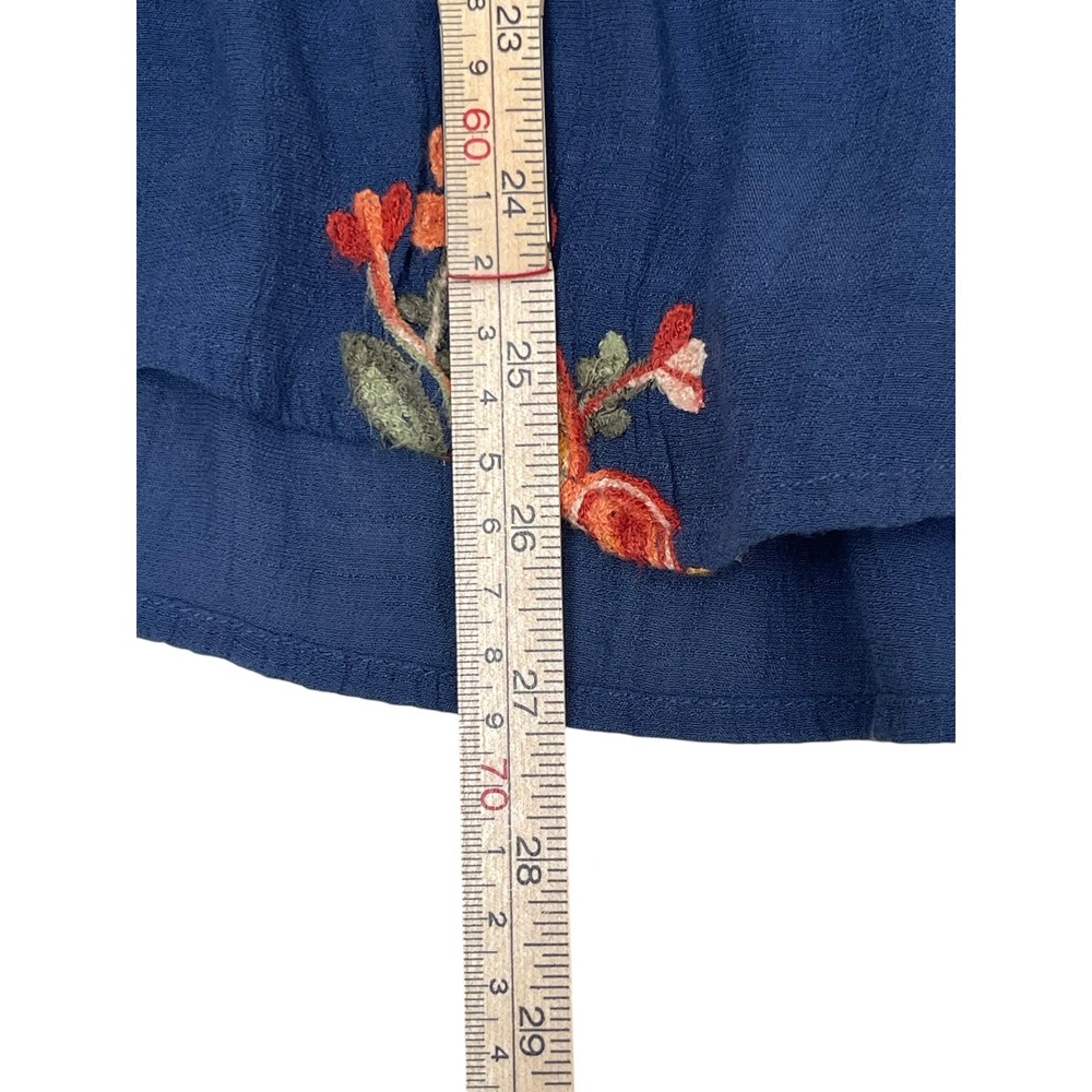 Fig and Flower Women Blue Embroidered Floral Peasant Blouse XL Long Sleeve Boho - Picture 12 of 16